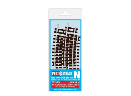 Peco ST-3004 N Scale Code 80 No.1 Radius Half Curve (4pcs) - Hobbytech Toys