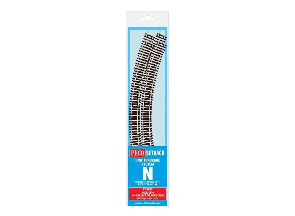 Peco ST - 3017 N Scale Code 80 No.3 Radius Dbl Curve (4pcs) - Hobbytech Toys