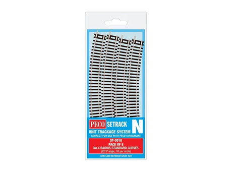 Peco ST - 3018 N Scale Code 80 No.4 Radius Stnd Curve (8pcs) - Hobbytech Toys