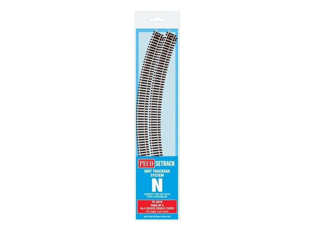Peco ST - 3019 N Scale Code 80 No.4 Radius Dbl Curve (4pcs) - Hobbytech Toys