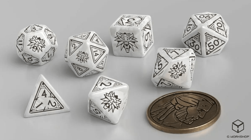 Q Workshop - The Witcher Dice Set Geralt - The White Wolf Dice Set 7 With Coin - Hobbytech Toys