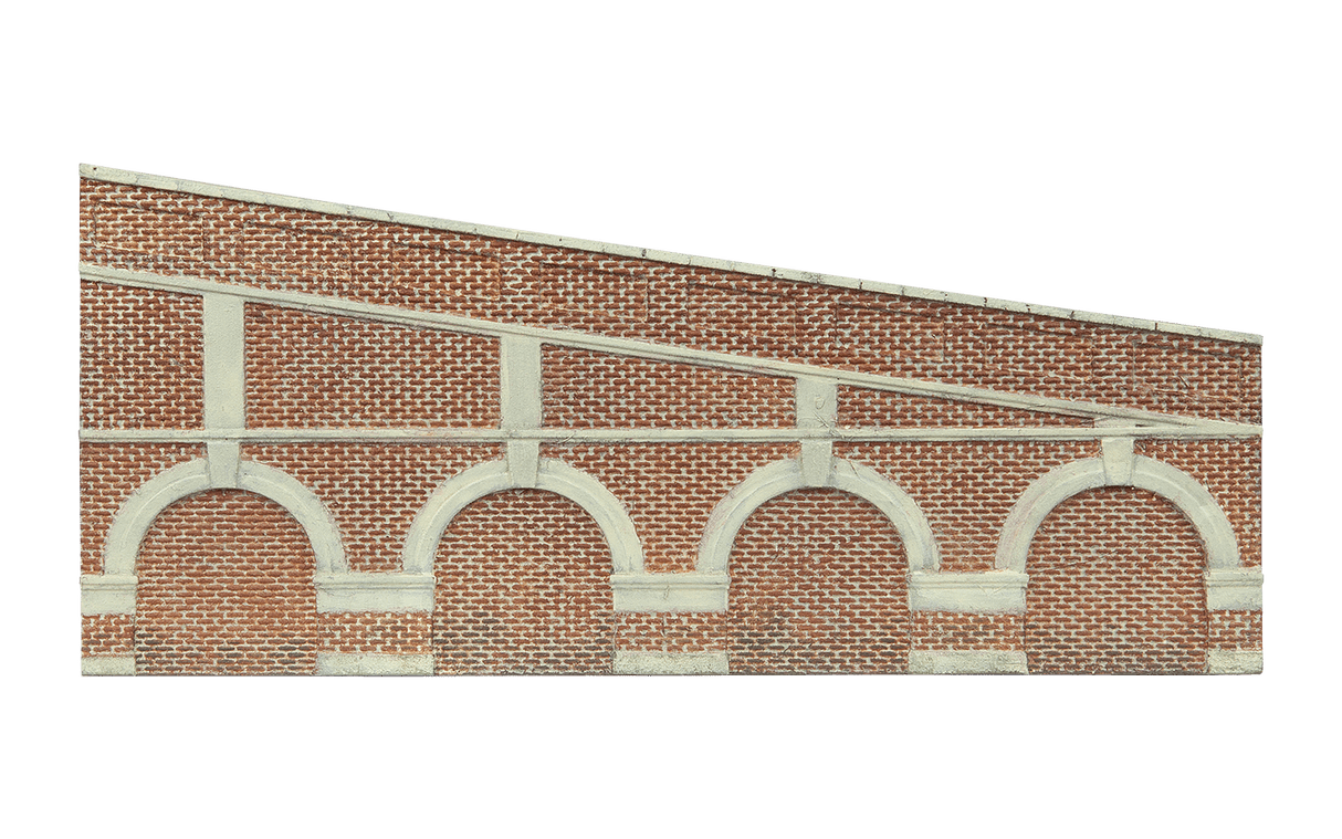 Hornby R7386 OO Scale Mid Stepped Arched Retaining Walls - Red Brick (2pcs) - Hobbytech Toys