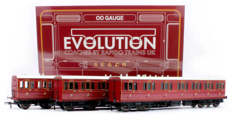 Rapido OO Scale 48 SECR Evolution Bogie Coach Non-Corridor Carriage No.973, No.881 & No.1010 3-Pack [978001]