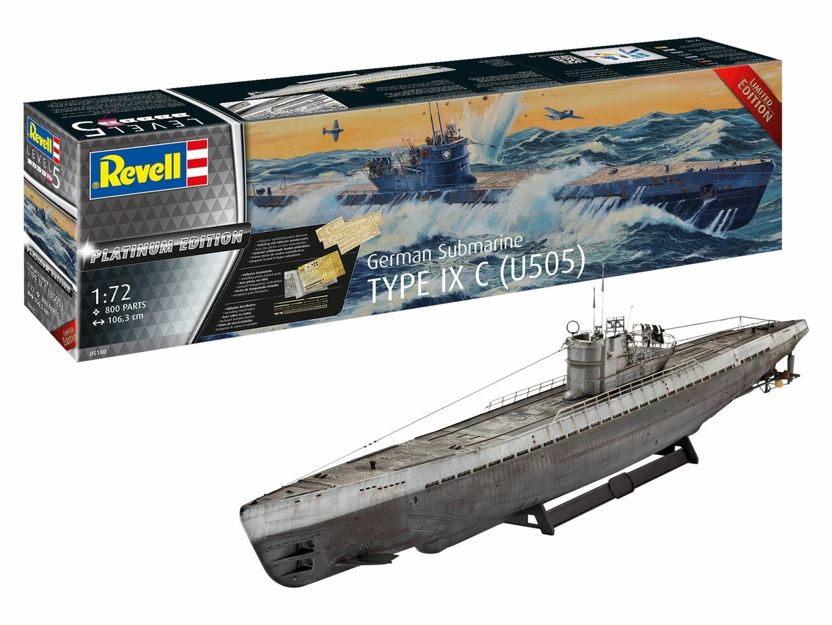 Revell 1/72 German Submarine Type IX C/40 Platinum Edition Plastic Model Kit [05180] - Hobbytech Toys