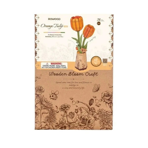 Robotime Wood Bloom Orange Tulip Flower [TW081] - Hobbytech Toys