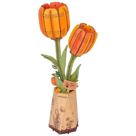 Robotime Wood Bloom Orange Tulip Flower [TW081] - Hobbytech Toys