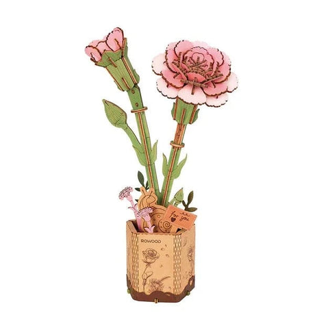 Robotime Wood Bloom Pink Carnation Flower [TW051] - Hobbytech Toys