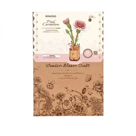 Robotime Wood Bloom Pink Carnation Flower [TW051] - Hobbytech Toys