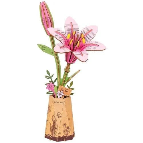 Robotime Wood Bloom Pink Lily Flower [TW071] - Hobbytech Toys