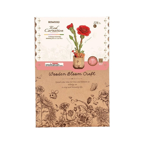 Robotime Wood Bloom Red Carnation Flower Kit [TW052] - Hobbytech Toys