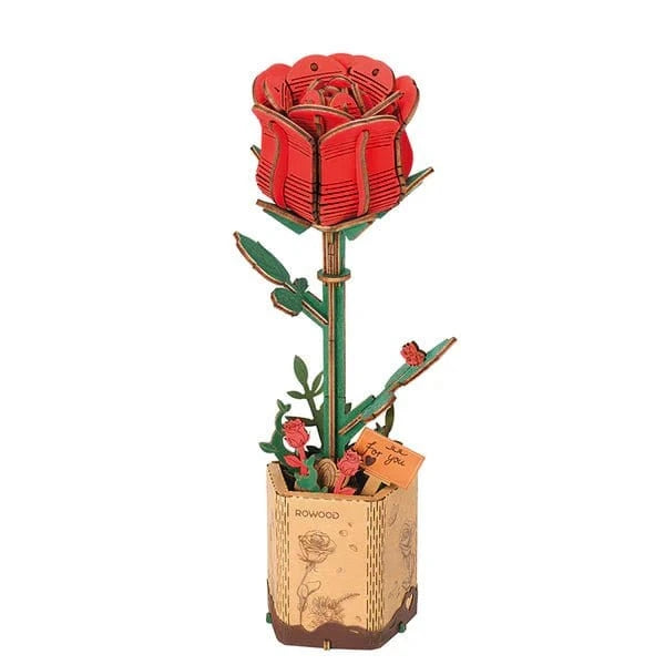 Robotime Wood Bloom Red Rose Flower [TW042] - Hobbytech Toys