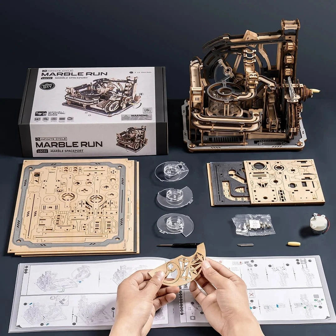 ROKR Marble Spaceport Marble Run 3D Wooden Puzzle [LGC01] - Hobbytech Toys