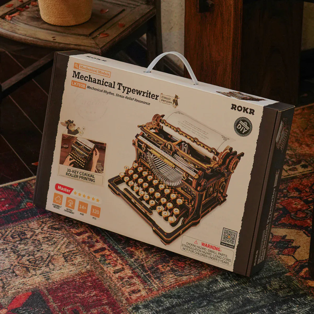 ROKR Mechanical Typewriter Wooden Model Kit [LK703B]