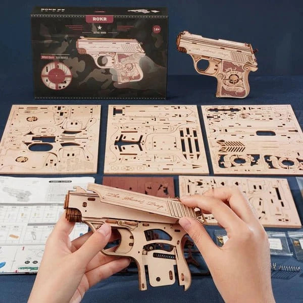 ROKR Mini Gun Toy Wooden 3D Kit [LQ502] - Hobbytech Toys