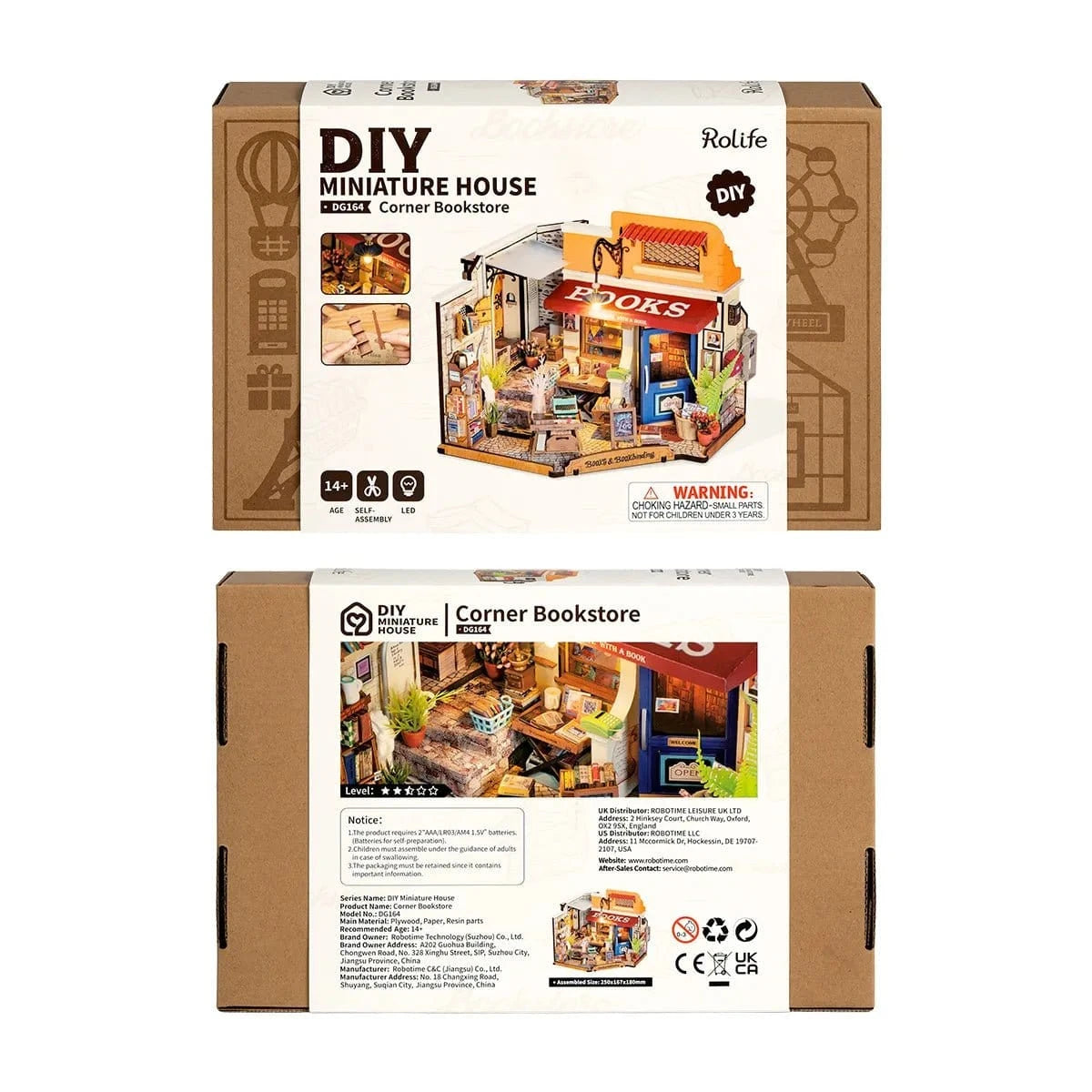 Rolife Corner Bookstore DIY Miniature House Kit DG164 - Hobbytech Toys