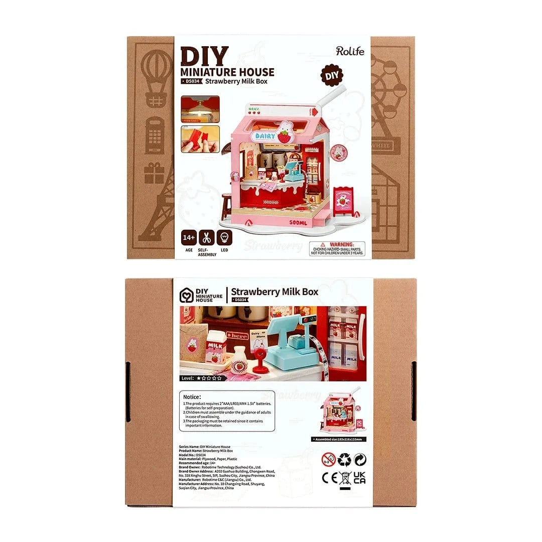 Rolife Strawberry Milk Box Shop DIY Miniature House Kit - Hobbytech Toys