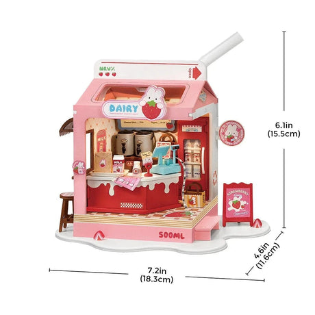 Rolife Strawberry Milk Box Shop DIY Miniature House Kit - Hobbytech Toys