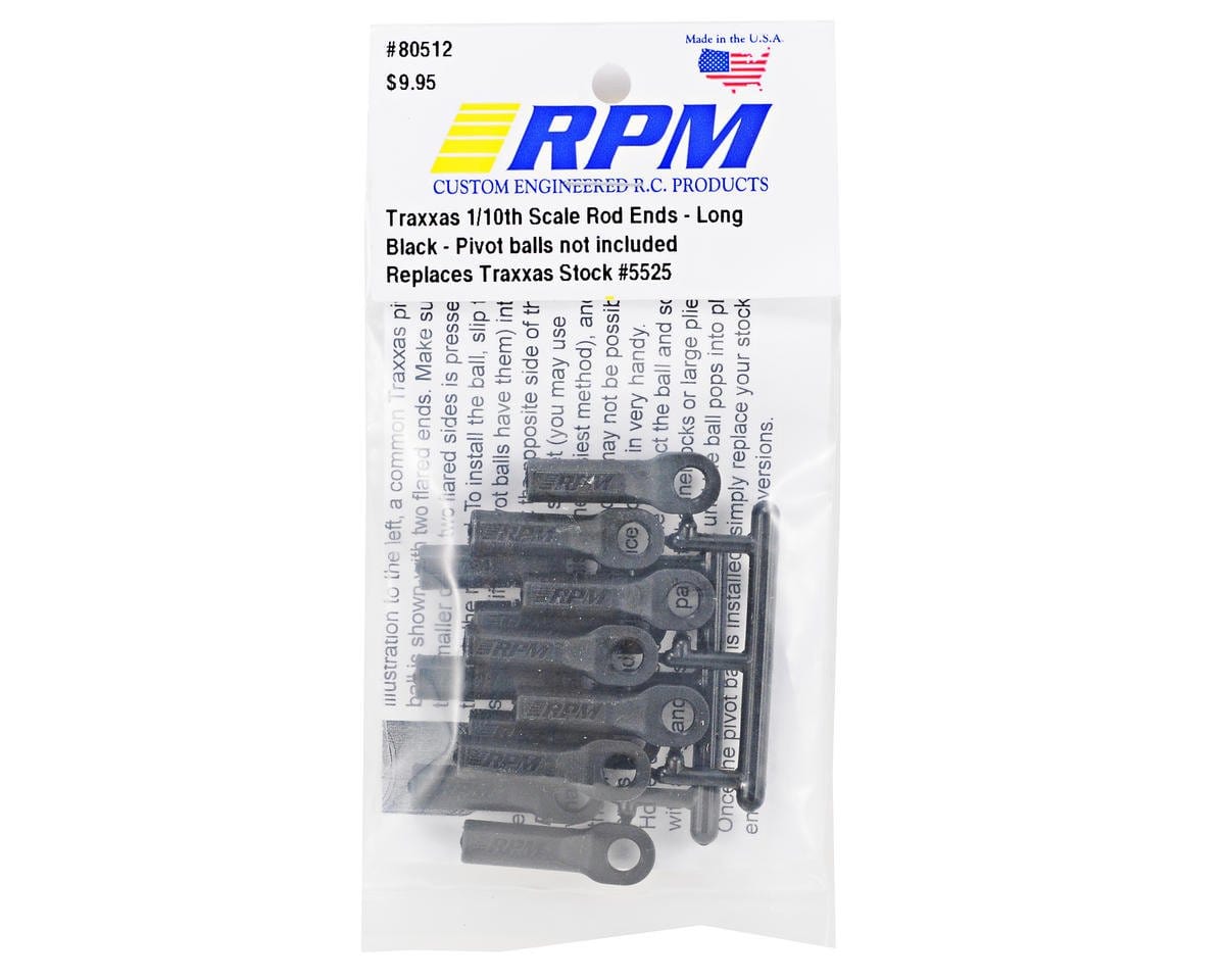 RPM Long Turnbuckle Rod End Set for Traxxas Chassis (Black) (12) - Hobbytech Toys
