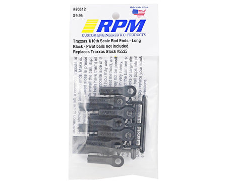 RPM Long Turnbuckle Rod End Set for Traxxas Chassis (Black) (12) - Hobbytech Toys