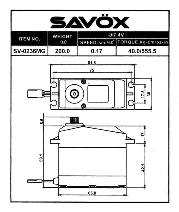 Savox Large Scale Digital 40Kg/0.17 7.4v Servo [SV0236MG] - Hobbytech Toys