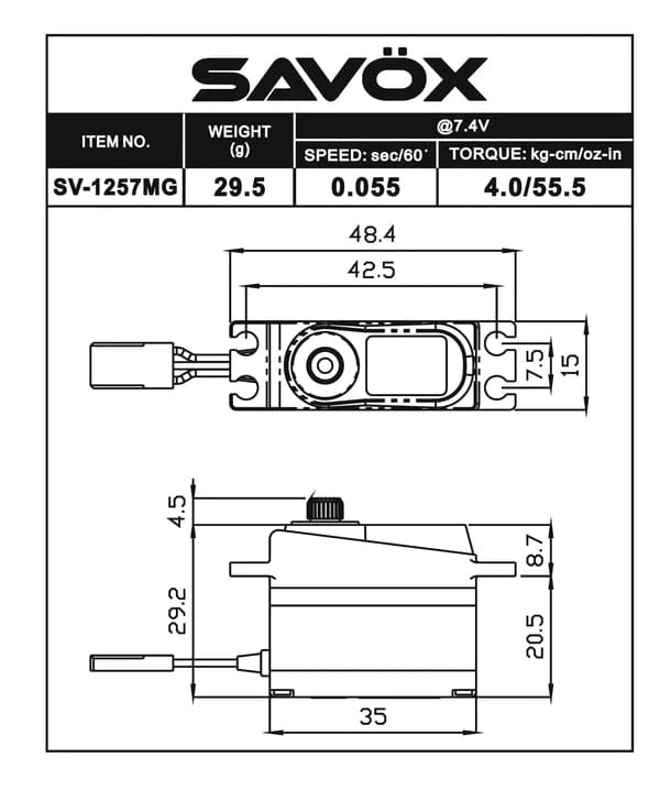 Savox SV - 1257MG High Voltage Metal Gear Servo - Hobbytech Toys