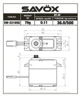 Savox SW2210SG Standard 45kg 8.4V Metal Geared Waterproof HV Servo