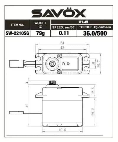Savox SW2210SG Standard 45kg 8.4V Metal Geared Waterproof HV Servo