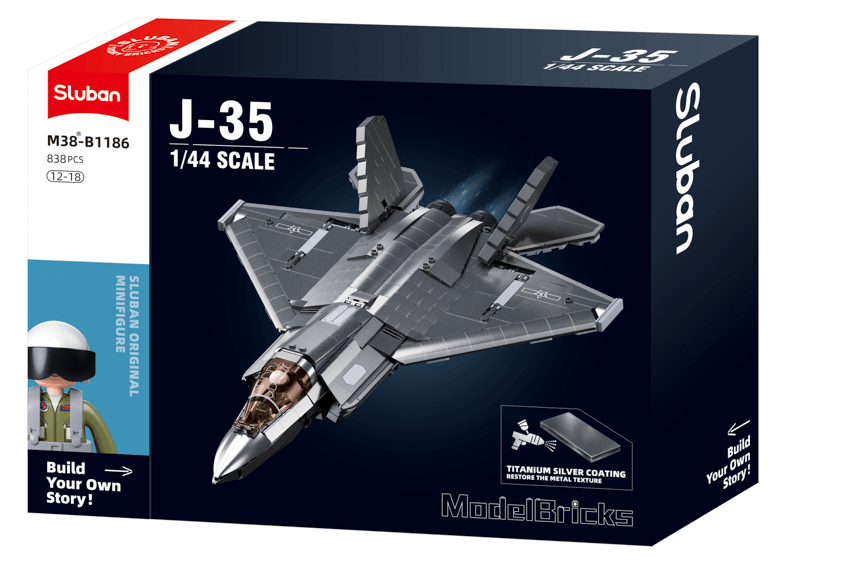 Sluban 1186 J35 Stealth Aircraft - Metal Coating - 838pc Kit - Hobbytech Toys