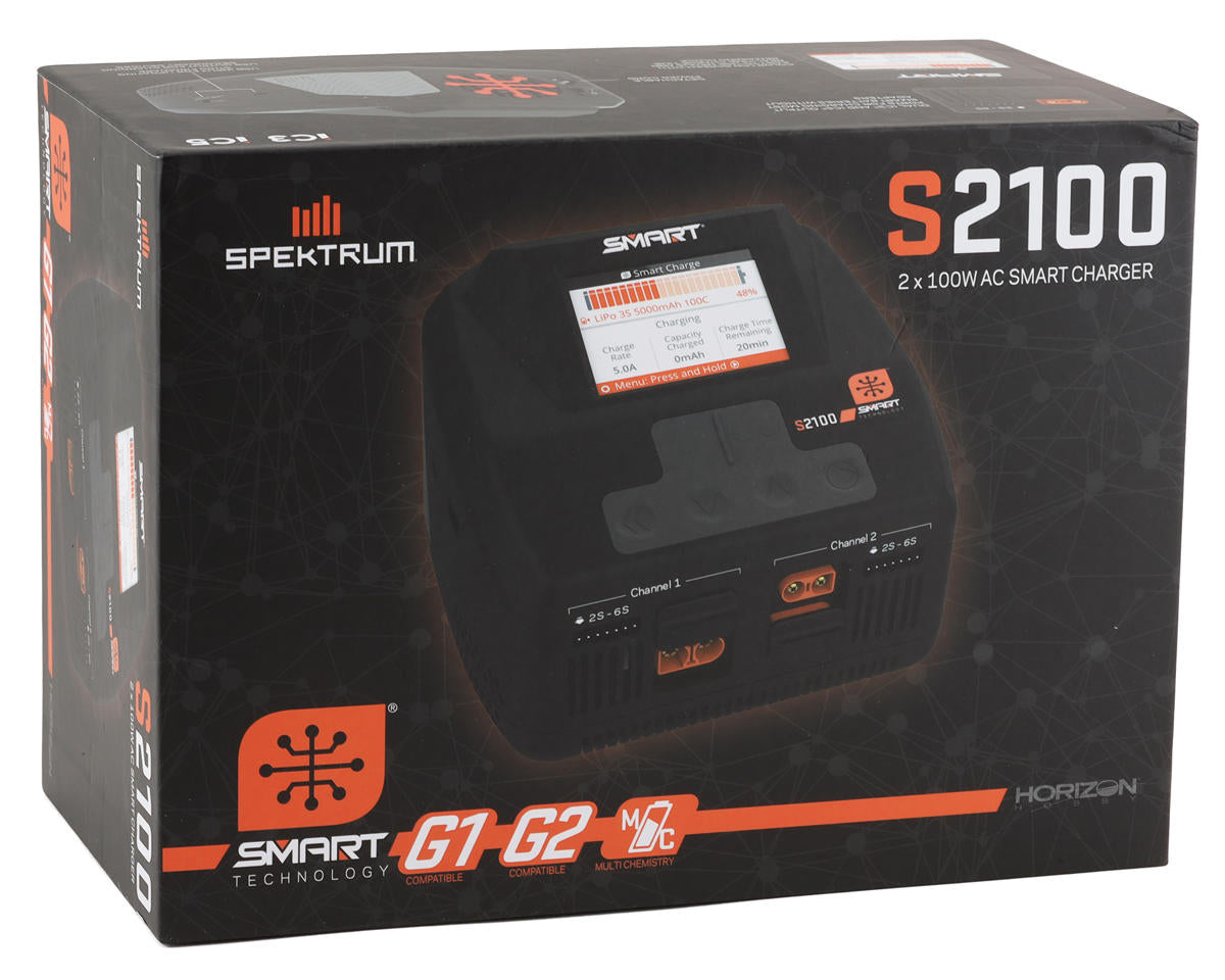Spektrum Smart S2100 G2 2x100w 240v Charger, SPMXC2000 - a powerful dual-channel charger designed for efficient battery charging.