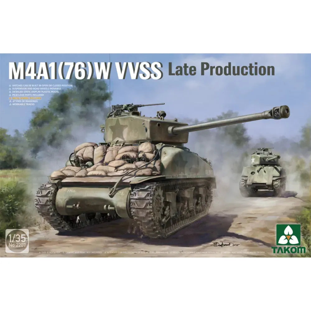 Takom 1/35 Sherman Box M4A1(76W) VVSS Late Production+M51 "DEGEM ALEF"+US Army1/4Ton Utility Truck & MP Figure Plastic Model Kit