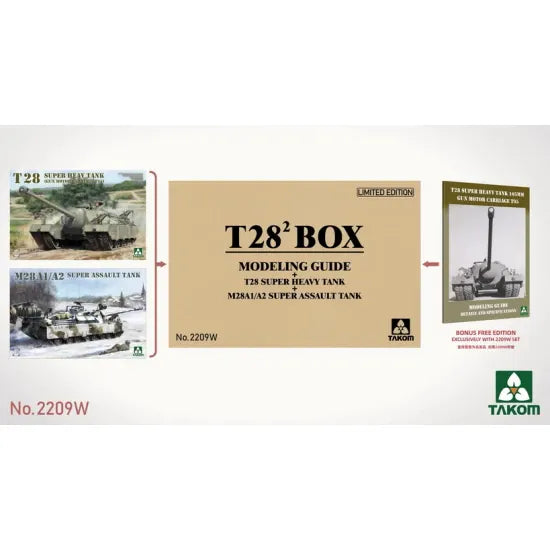 Takom 1/35 T28 Box - T28 Super Heavy Tank + M28A1/A2 Super Assault Tank Plastic Model Kit