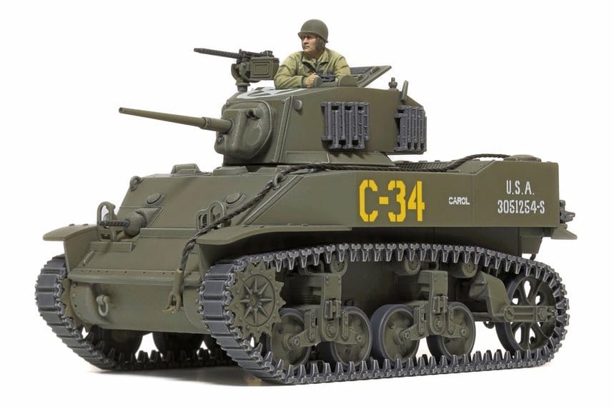 Tamiya 1/48 US Light Tank M5A1 Stuart Tank Plastic Model Kit [32606] - Hobbytech Toys