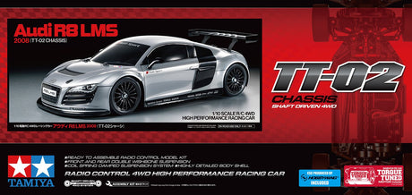 Tamiya 1/10 Audi R8 LMS 2008 RC Car Kit (TT - 02) [58749] - Hobbytech Toys