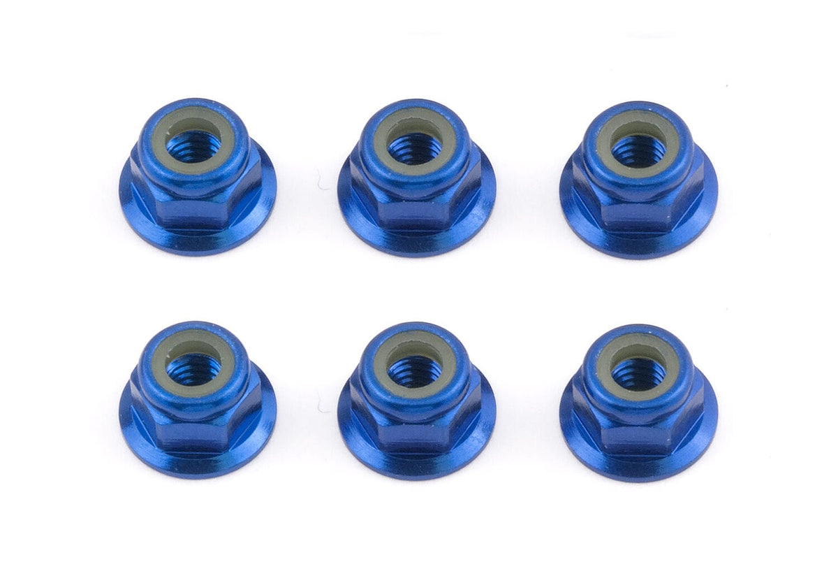 Team Associated Factory Team Locknuts, M4 blue aluminum, flanged [31551]