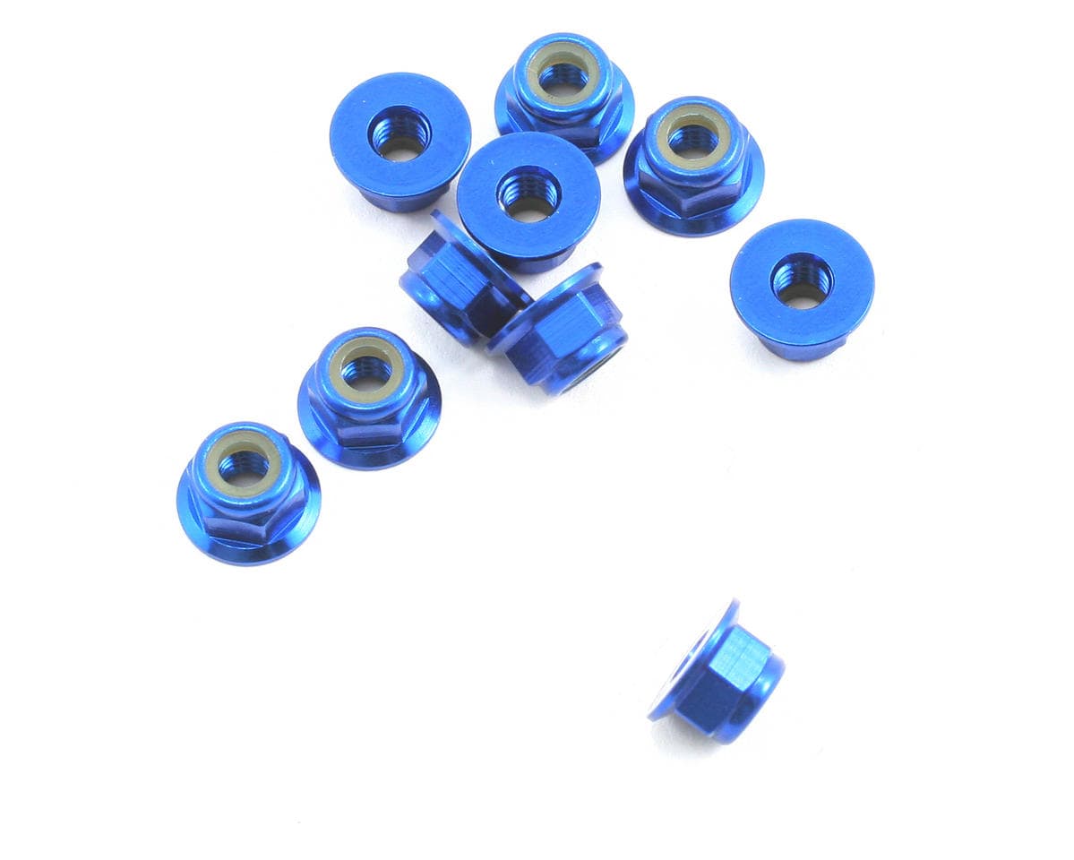 Team Associated Factory Team Locknuts, M4, flanged, blue aluminum [25391]