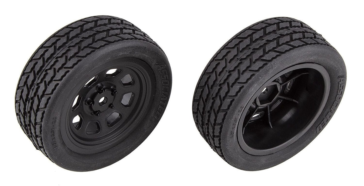 Team Associated SR10 Front Wheels with Street Stock Tires, mounted [71194]