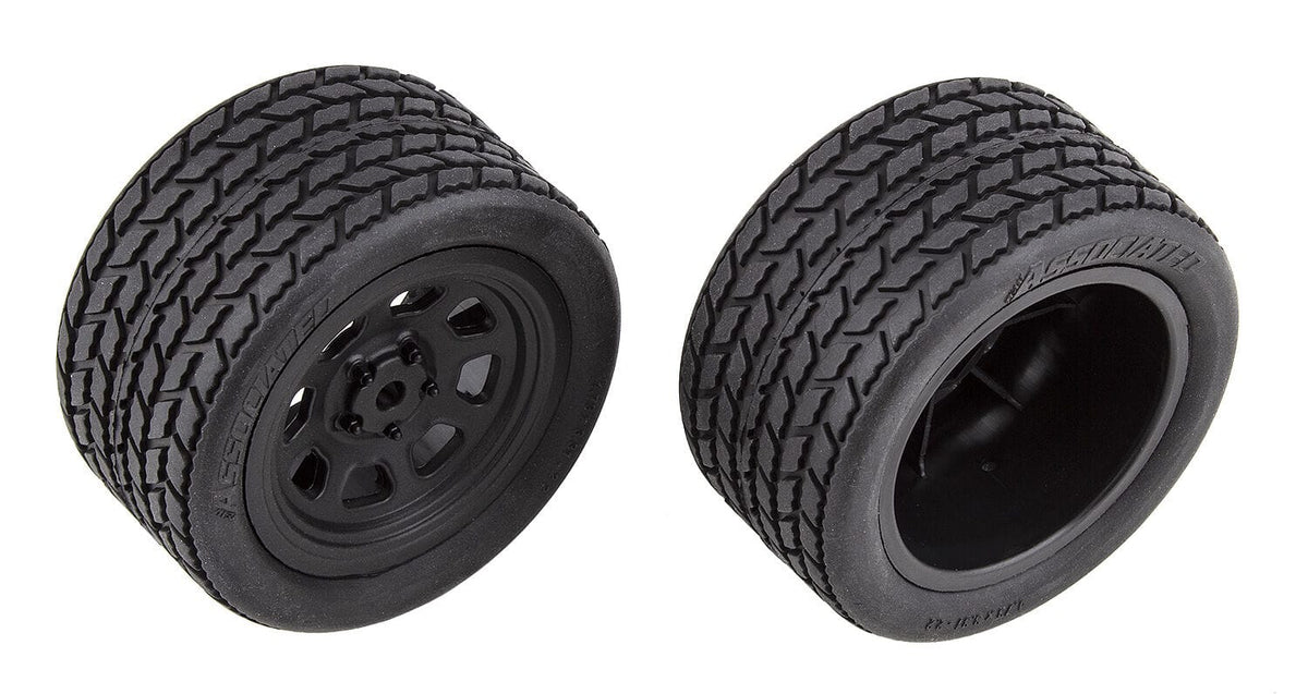 Team Associated SR10 Rear Wheels with Street Stock Tires, mounted [71195]
