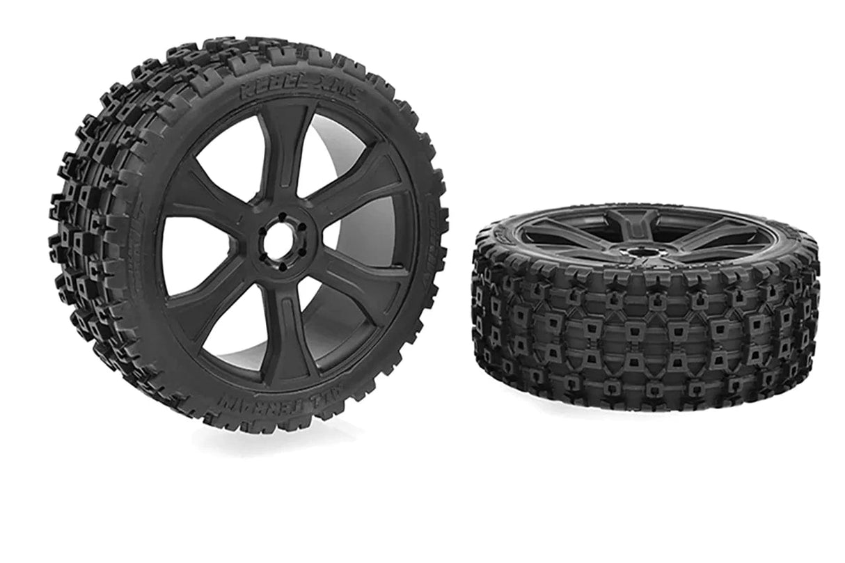 Team Corally Rebel XMS - ASUGA XLR Off - Road Tires - Low Profile - Glued on Black Rims - 1 pair [C - 00180 - 856] - Hobbytech Toys