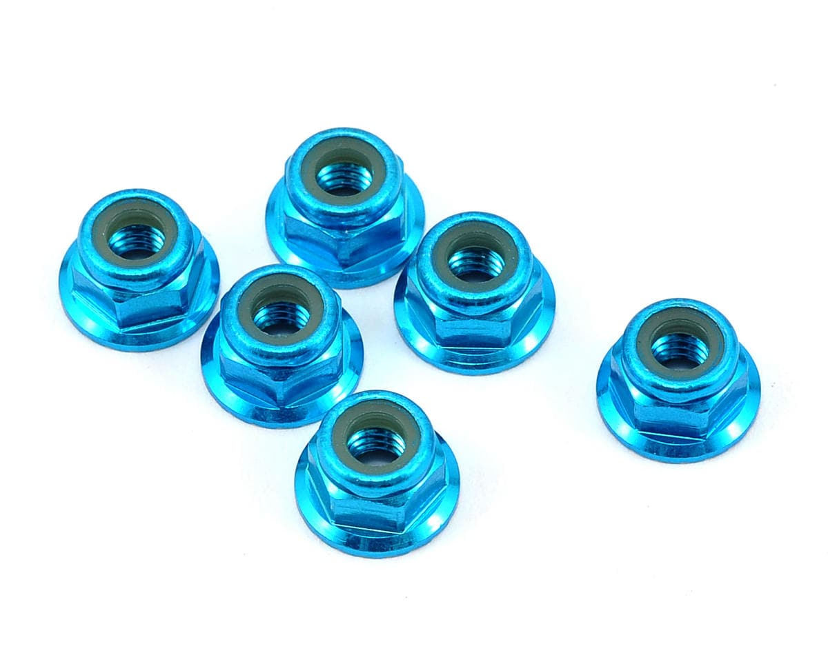 TLR 4mm Aluminium Serrated Lock Nuts, Blue (6) - genuine TLR product TLR336001