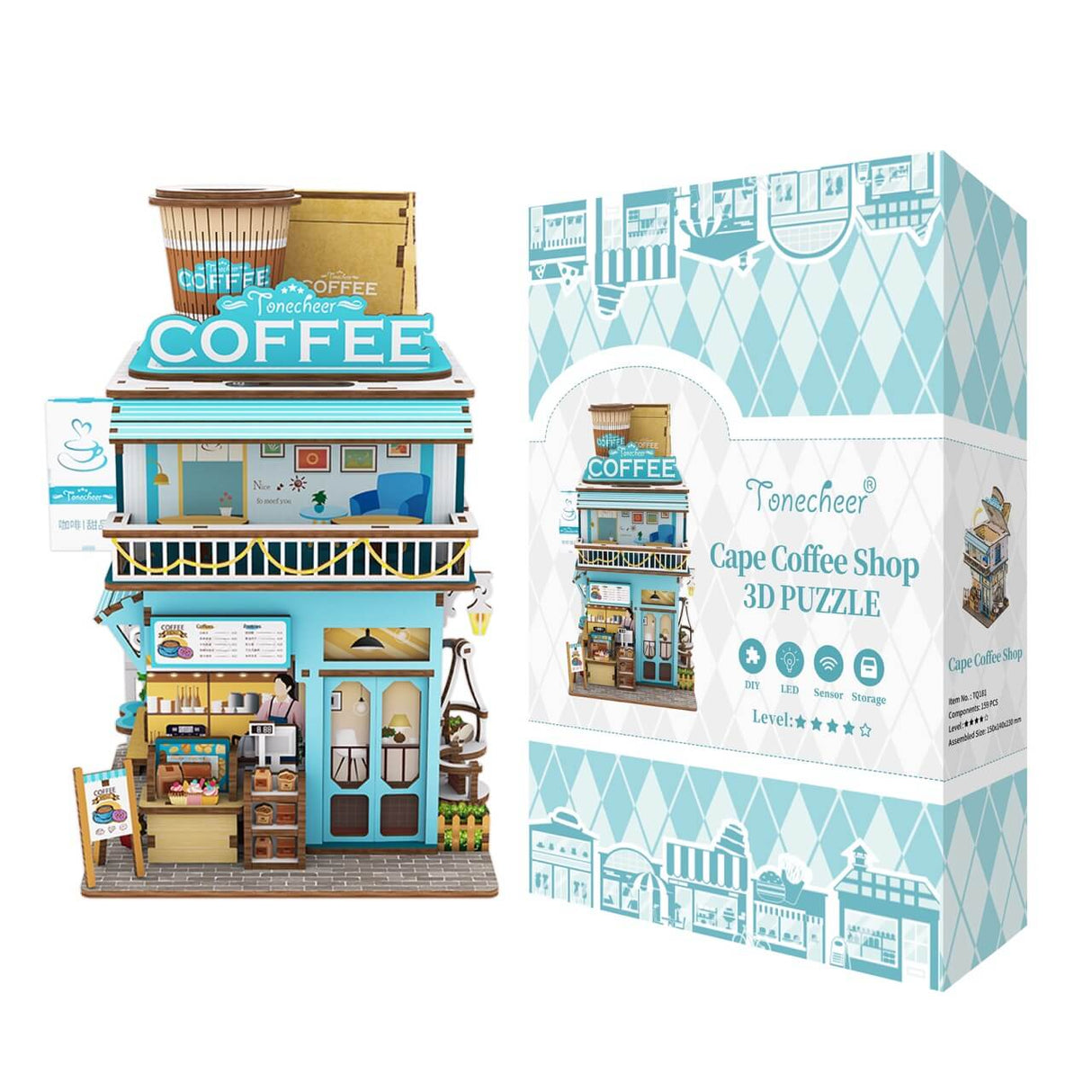 Tonecheer Cape Coffee Shop Puzzle Storage Box Wooden Model Kit [TQ181] - Hobbytech Toys