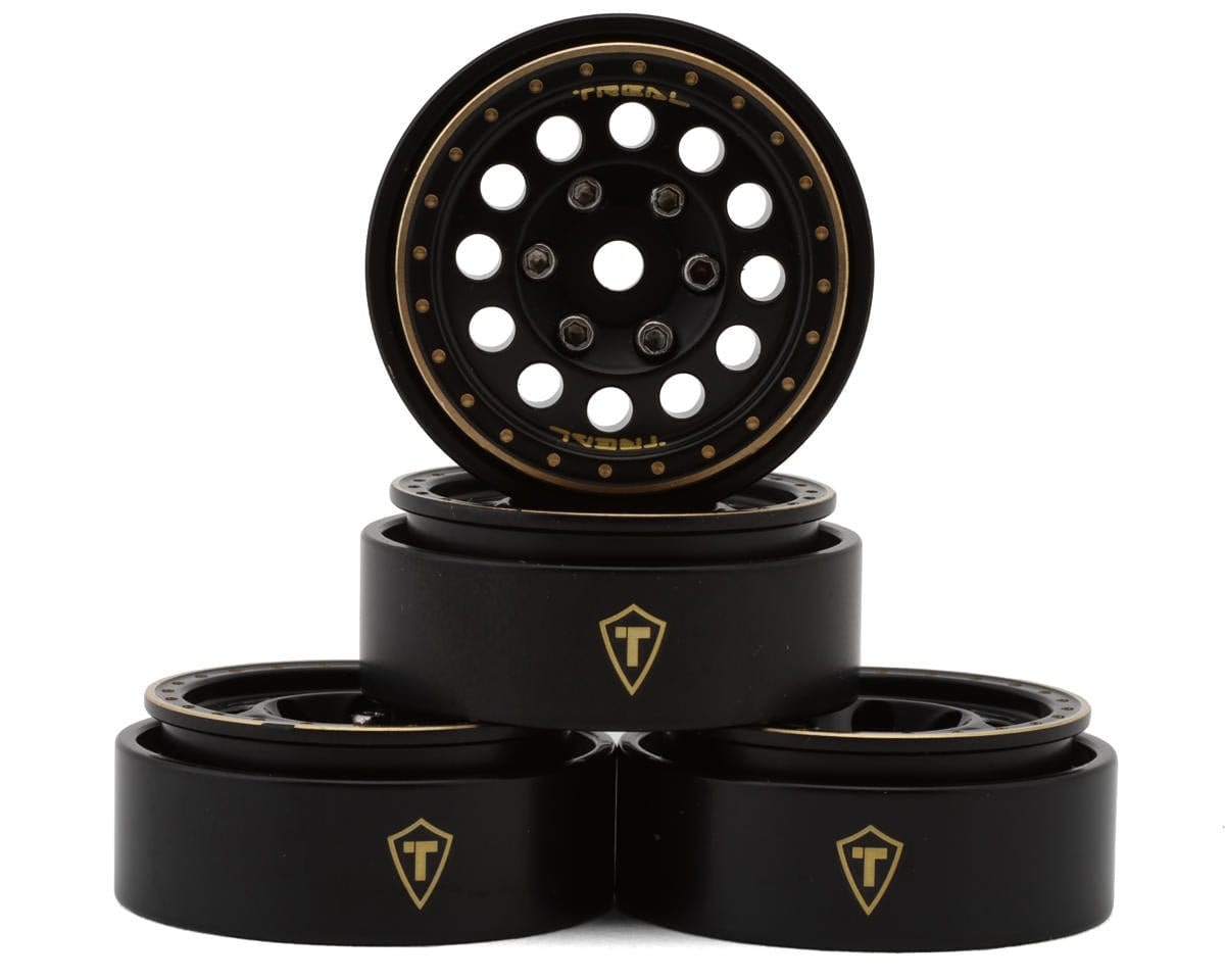 Treal Hobby Type A 1.0" 12 - Hole Brass Beadlock Wheels (Black) (4) (40g) [TLHTSCX24 - 140] - Hobbytech Toys