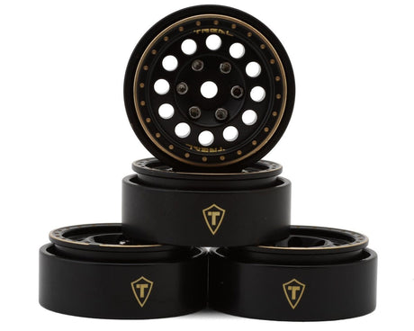 Treal Hobby Type A 1.0" 12 - Hole Brass Beadlock Wheels (Black) (4) (40g) [TLHTSCX24 - 140] - Hobbytech Toys