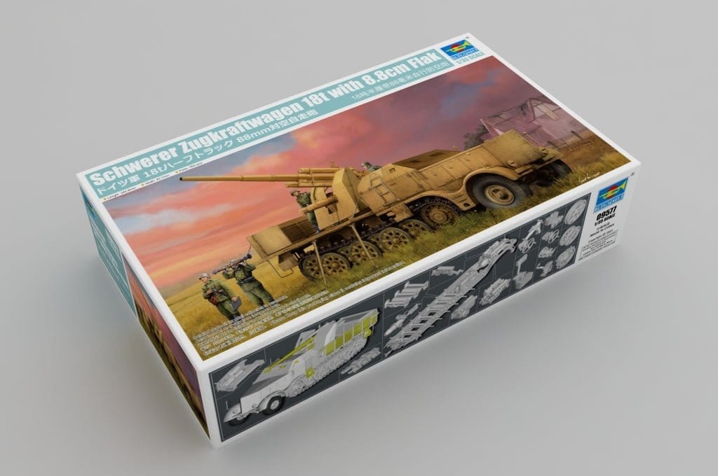 Trumpeter 1/35 Schwerer Zugkraftwagen 18 t with 8.8 cm Flak Plastic Model Kit [09577] - Hobbytech Toys