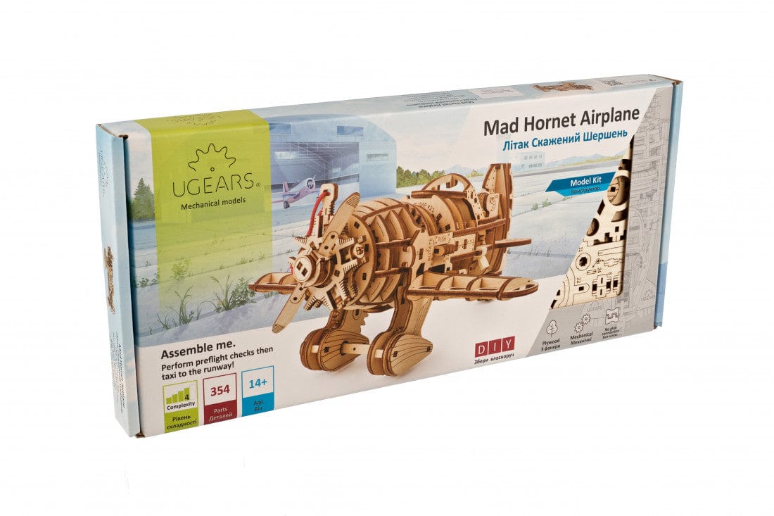 Ugears 70183 Mad Hornet Airplane Wooden Model Kit - Hobbytech Toys