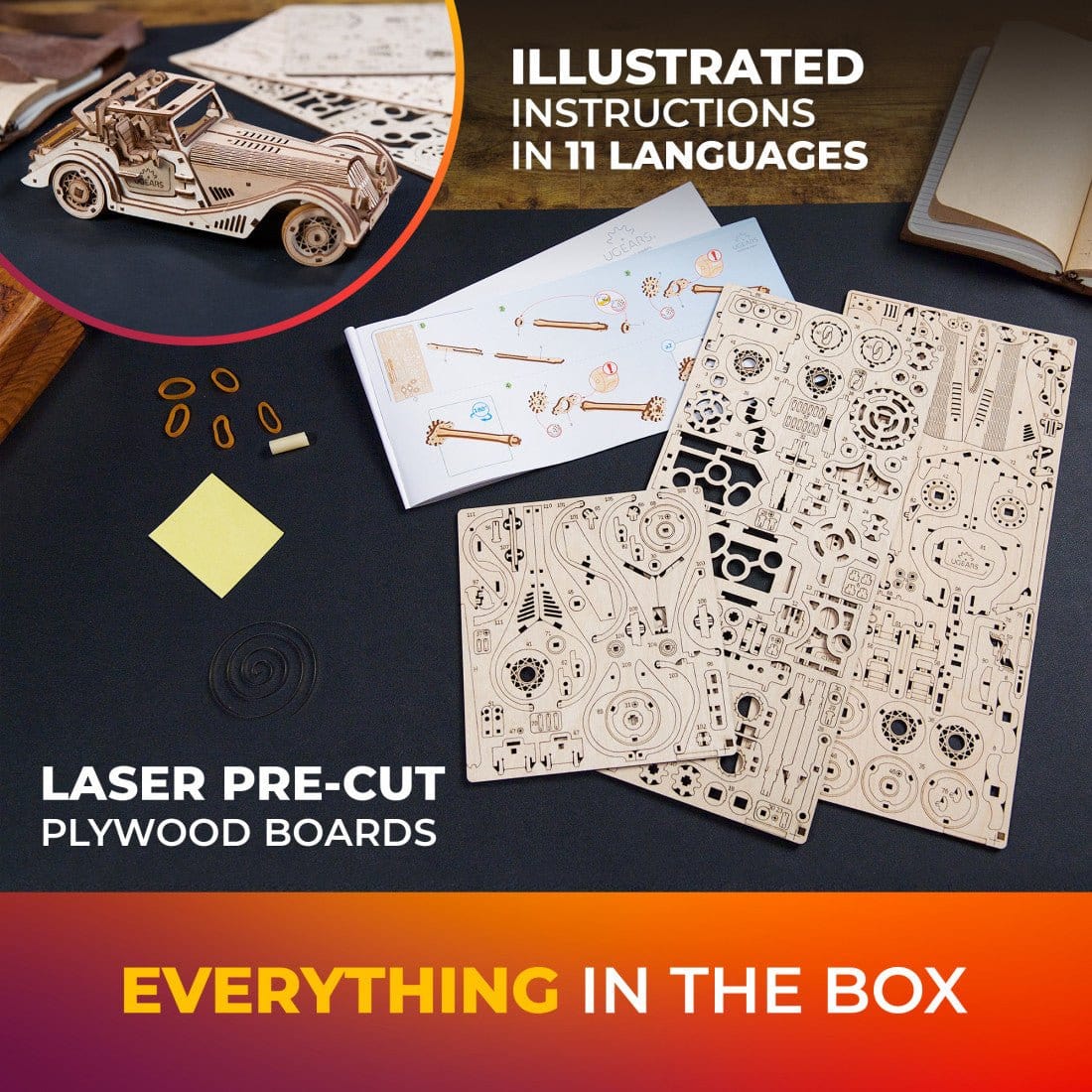 Ugears 70202 Sports Car - Rapid Mouse Wooden Model Kit - Hobbytech Toys