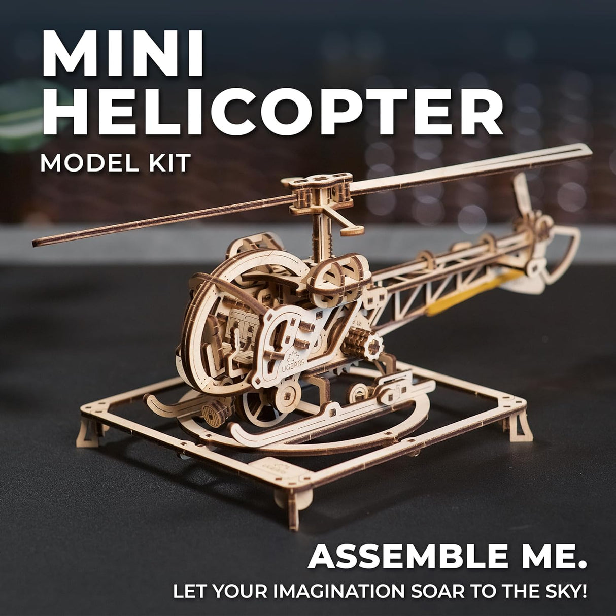 UGears 70225 Mini Helicopter Wooden Model Kit - Hobbytech Toys