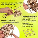 UGears 70225 Mini Helicopter Wooden Model Kit - Hobbytech Toys