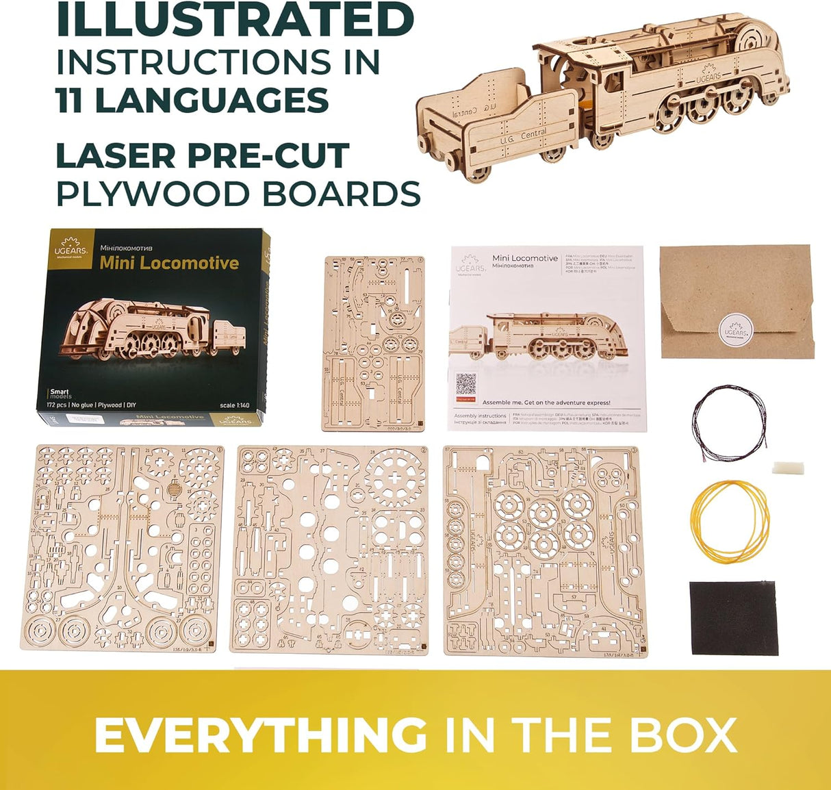 UGears 70228 Mini Locomotive Wooden Model Kit - Hobbytech Toys