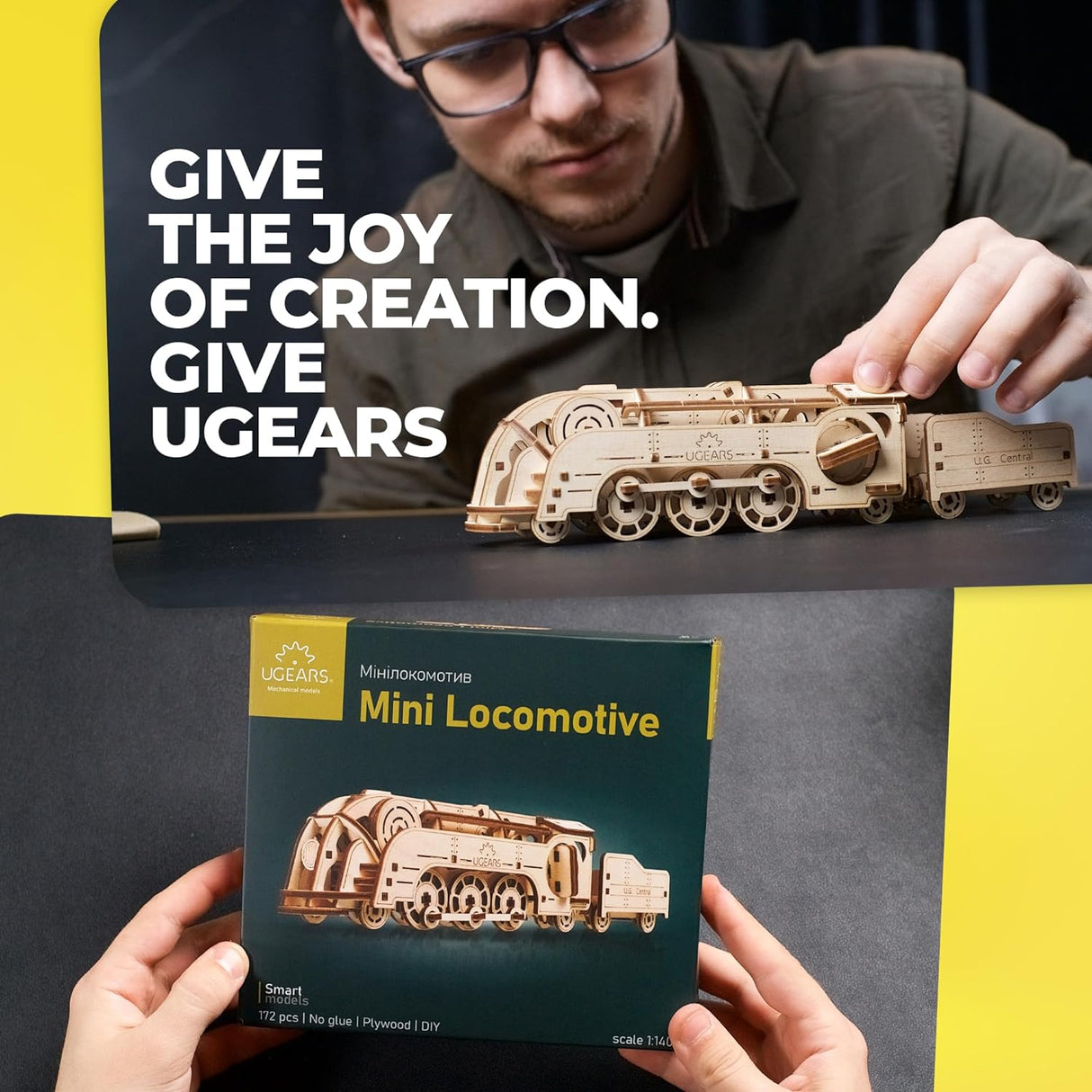 UGears 70228 Mini Locomotive Wooden Model Kit - Hobbytech Toys