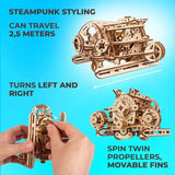 UGears 70229 Steampunk Submarine Wooden Model Kit - Hobbytech Toys